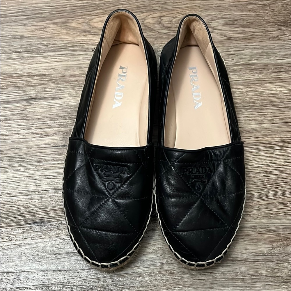 Prada Black Quilted Espadrille Flats
